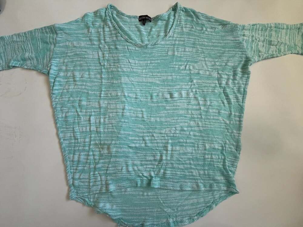 Kristin Nicole Top WomensM Aqua White Striped Lightweight Knit 3/4 Sleeve Boho